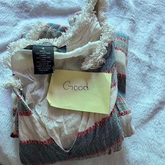 Chelsea & Theodore Womens Striped V-Neck Sleeveless Fringed Mini Dress Size 4 - Picture 9 of 9